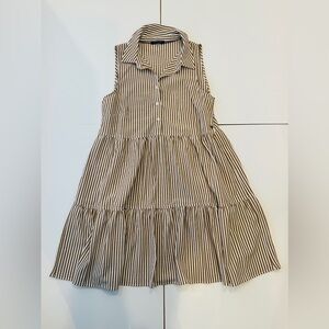 Calvin Klein Brown and White Striped Sleeveless Tiered Dress